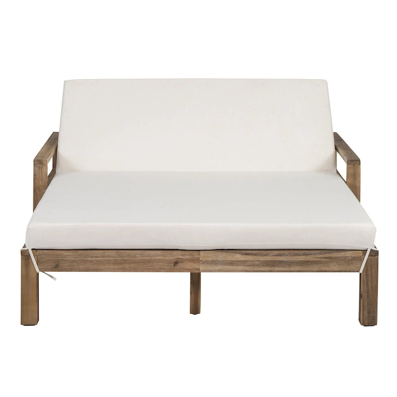 Lit de repos double en bois massif pour patio extérieur avec dossier réglable et roulettes