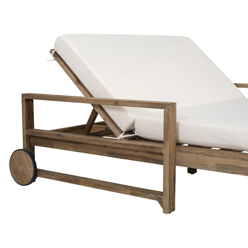 Lit de repos double en bois massif pour patio extérieur avec dossier réglable et roulettes
