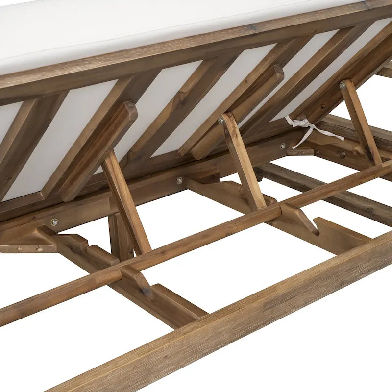Lit de repos double en bois massif pour patio extérieur avec dossier réglable et roulettes