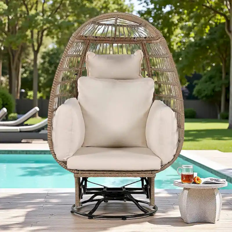 Outdoor Patio Rattan Swivel Egg Chair with Rocking Function