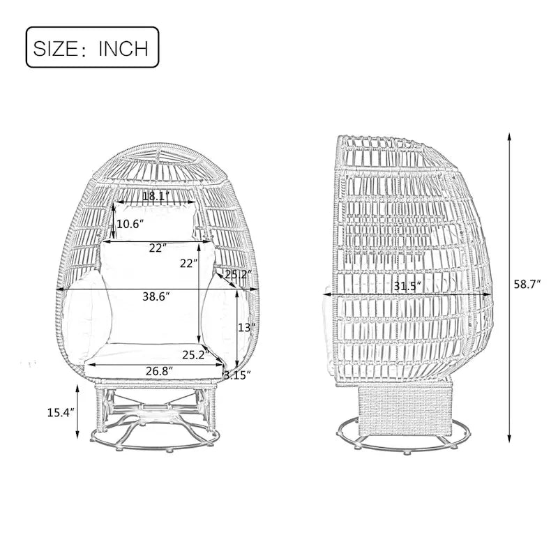 Fauteuil Œuf Pivotant en Rotin pour Patio Extérieur avec Fonction Bascule