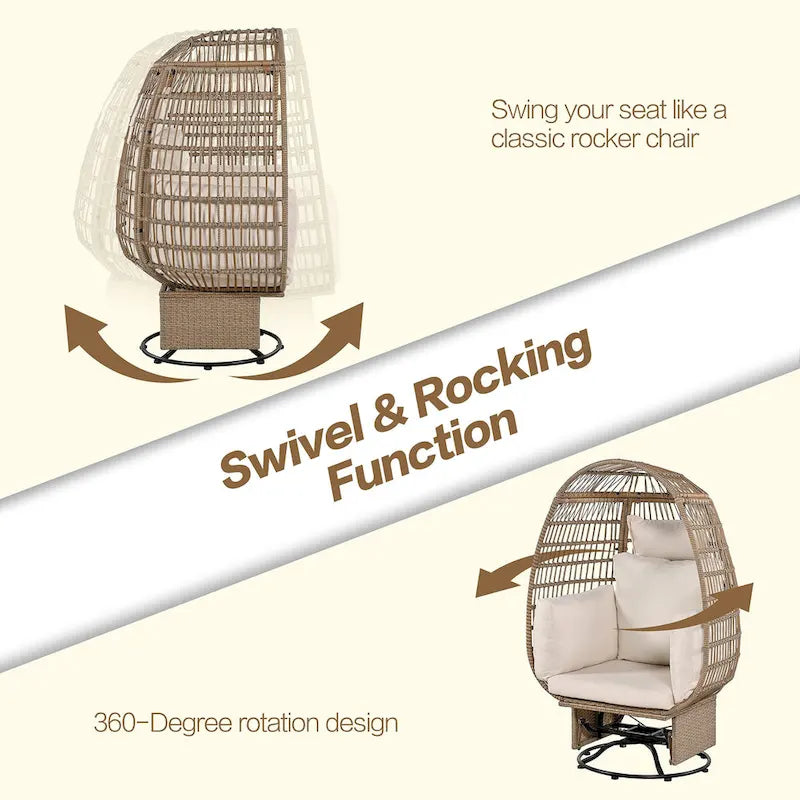 Fauteuil Œuf Pivotant en Rotin pour Patio Extérieur avec Fonction Bascule