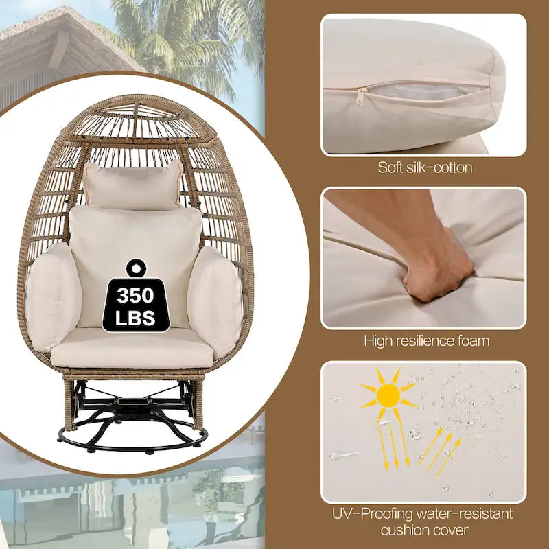Fauteuil Œuf Pivotant en Rotin pour Patio Extérieur avec Fonction Bascule
