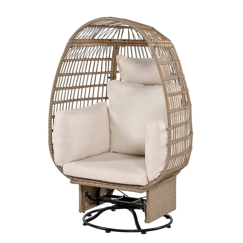 Fauteuil Œuf Pivotant en Rotin pour Patio Extérieur avec Fonction Bascule