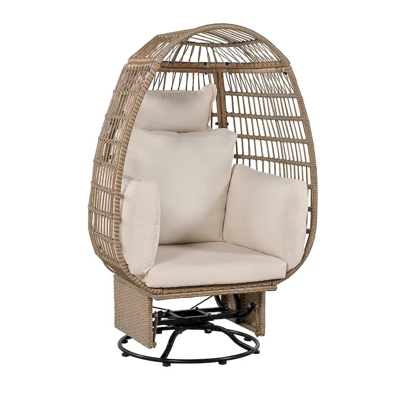 Fauteuil Œuf Pivotant en Rotin pour Patio Extérieur avec Fonction Bascule