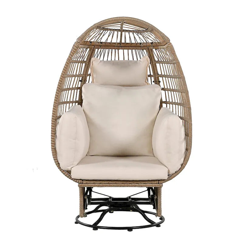 Fauteuil Œuf Pivotant en Rotin pour Patio Extérieur avec Fonction Bascule
