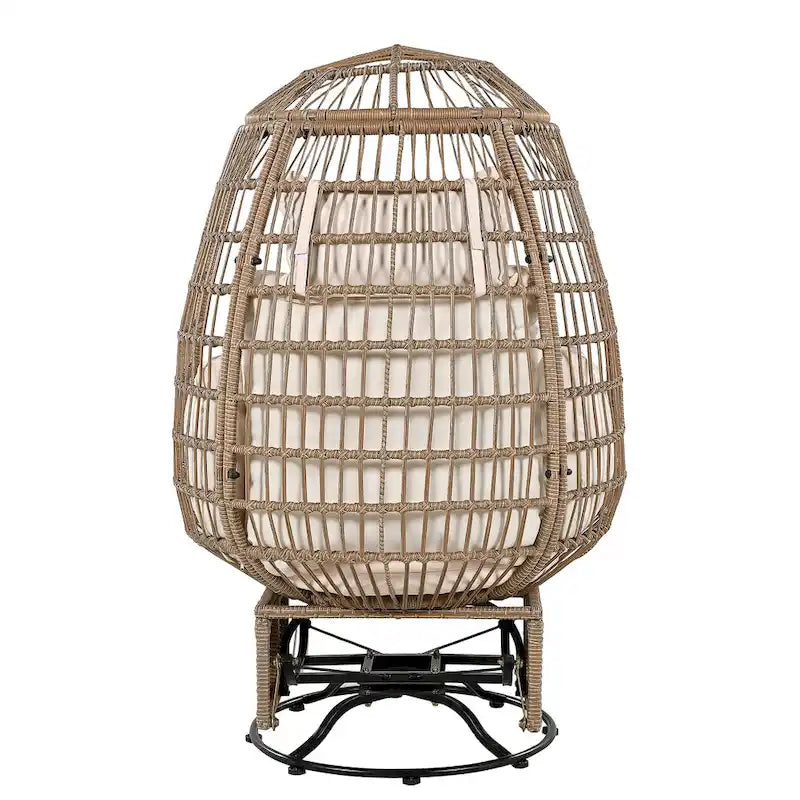Fauteuil Œuf Pivotant en Rotin pour Patio Extérieur avec Fonction Bascule