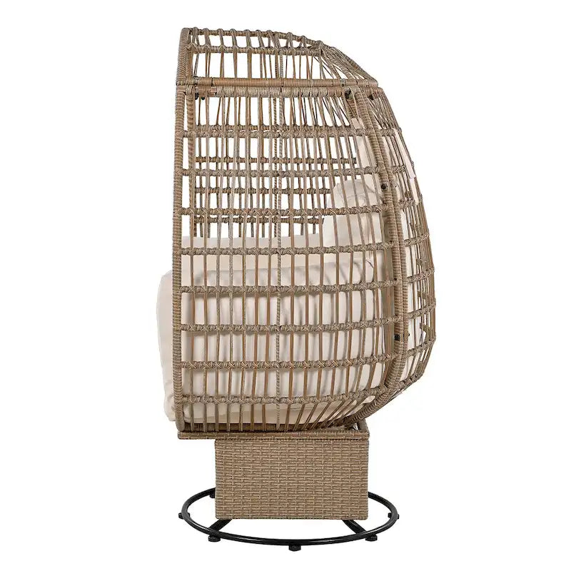 Fauteuil Œuf Pivotant en Rotin pour Patio Extérieur avec Fonction Bascule