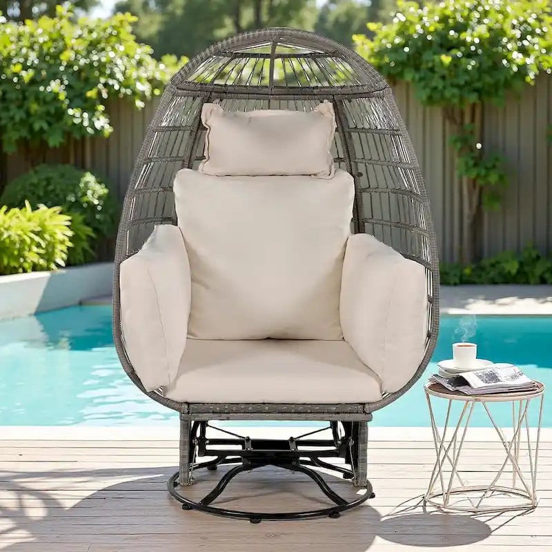 Fauteuil Œuf Pivotant en Rotin pour Patio Extérieur avec Fonction Bascule
