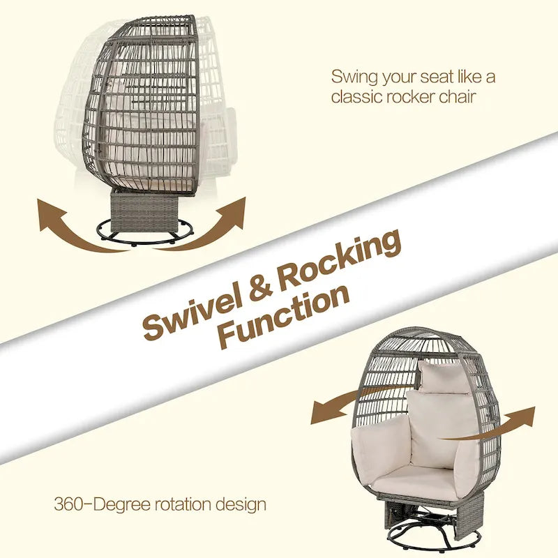 Fauteuil Œuf Pivotant en Rotin pour Patio Extérieur avec Fonction Bascule