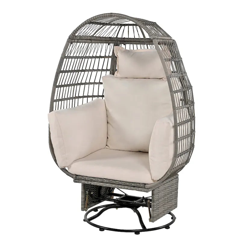 Fauteuil Œuf Pivotant en Rotin pour Patio Extérieur avec Fonction Bascule