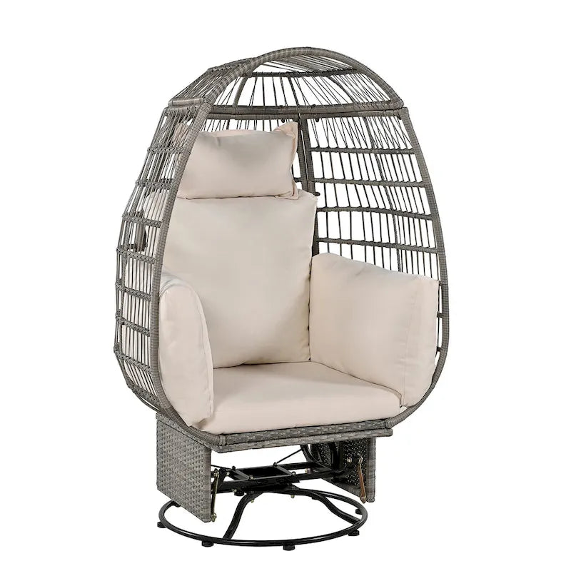 Fauteuil Œuf Pivotant en Rotin pour Patio Extérieur avec Fonction Bascule