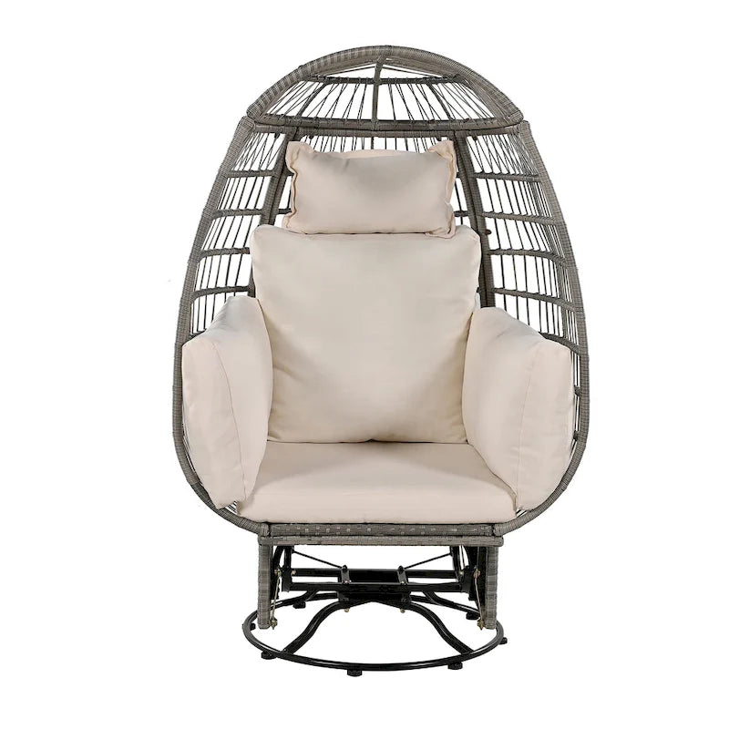 Fauteuil Œuf Pivotant en Rotin pour Patio Extérieur avec Fonction Bascule