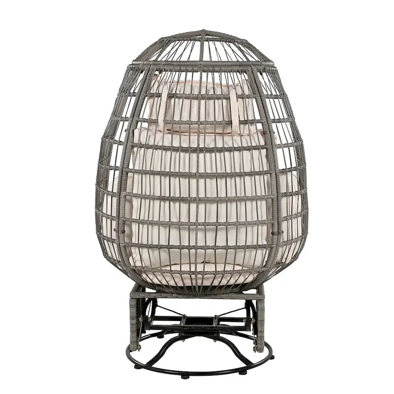 Fauteuil Œuf Pivotant en Rotin pour Patio Extérieur avec Fonction Bascule