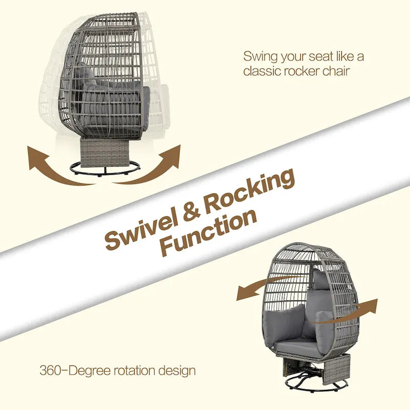 Fauteuil Œuf Pivotant en Rotin pour Patio Extérieur avec Fonction Bascule