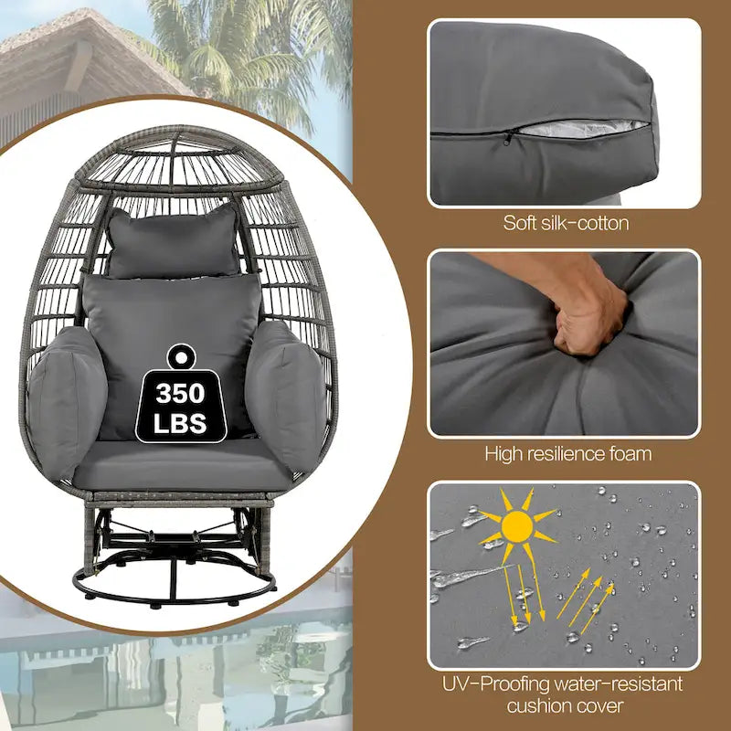 Fauteuil Œuf Pivotant en Rotin pour Patio Extérieur avec Fonction Bascule