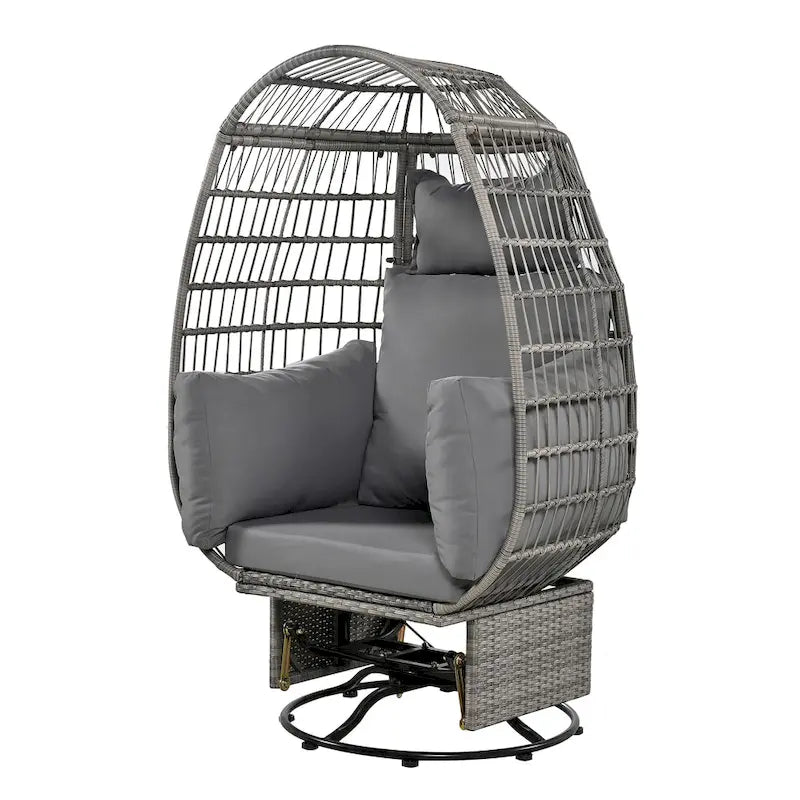 Fauteuil Œuf Pivotant en Rotin pour Patio Extérieur avec Fonction Bascule