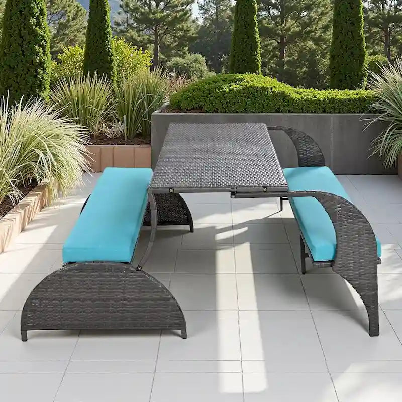 Canapé en rotin polyvalent pour terrasse extérieure, convertible en salle à manger 4 places