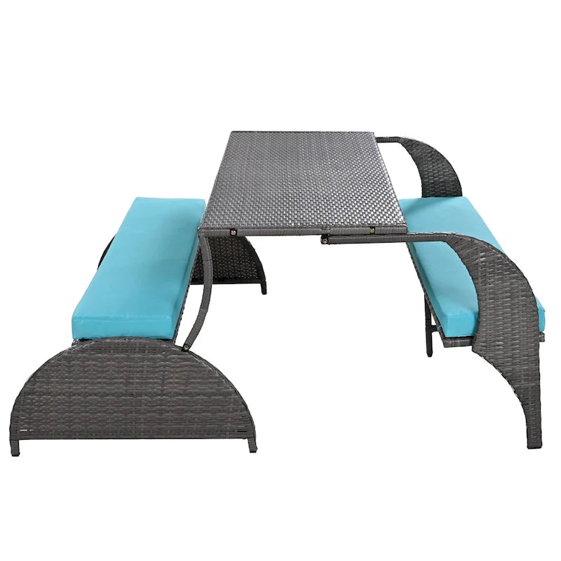 Canapé en rotin polyvalent pour terrasse extérieure, convertible en salle à manger 4 places