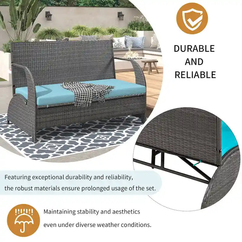 Canapé en rotin polyvalent pour terrasse extérieure, convertible en salle à manger 4 places