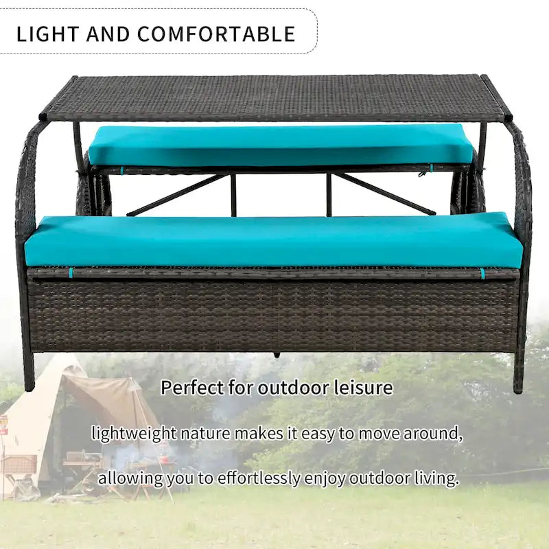 Canapé en rotin polyvalent pour terrasse extérieure, convertible en salle à manger 4 places