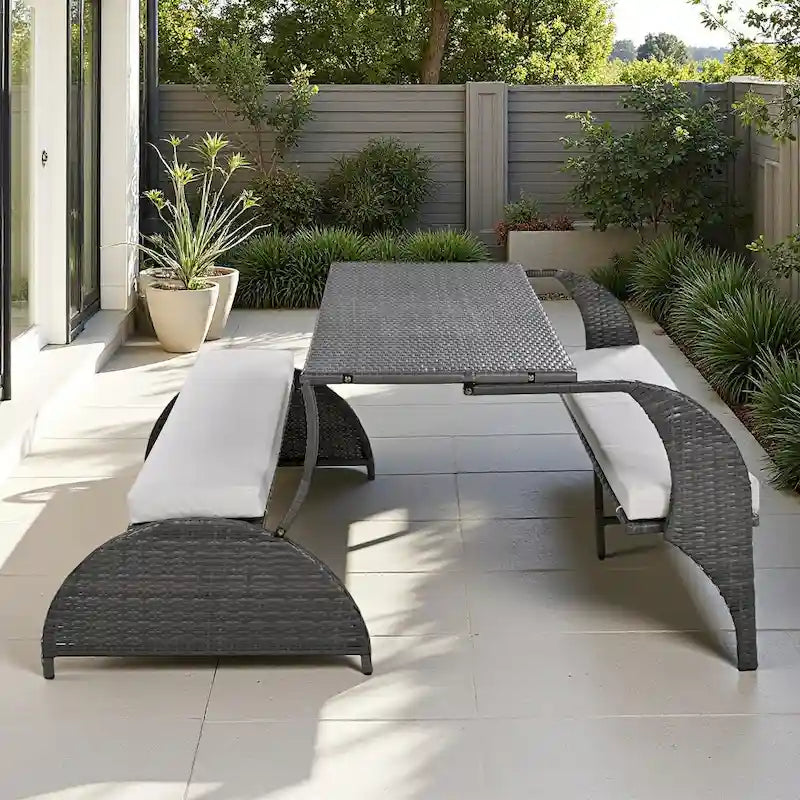 Canapé en rotin polyvalent pour terrasse extérieure, convertible en salle à manger 4 places