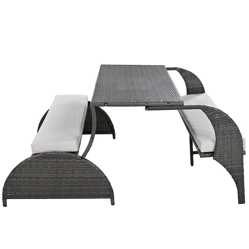 Canapé en rotin polyvalent pour terrasse extérieure, convertible en salle à manger 4 places