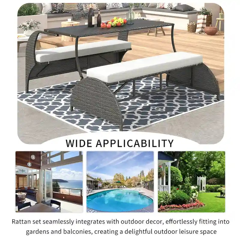 Canapé en rotin polyvalent pour terrasse extérieure, convertible en salle à manger 4 places