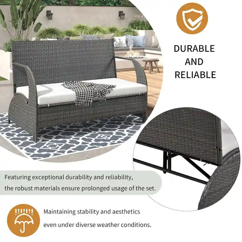 Canapé en rotin polyvalent pour terrasse extérieure, convertible en salle à manger 4 places