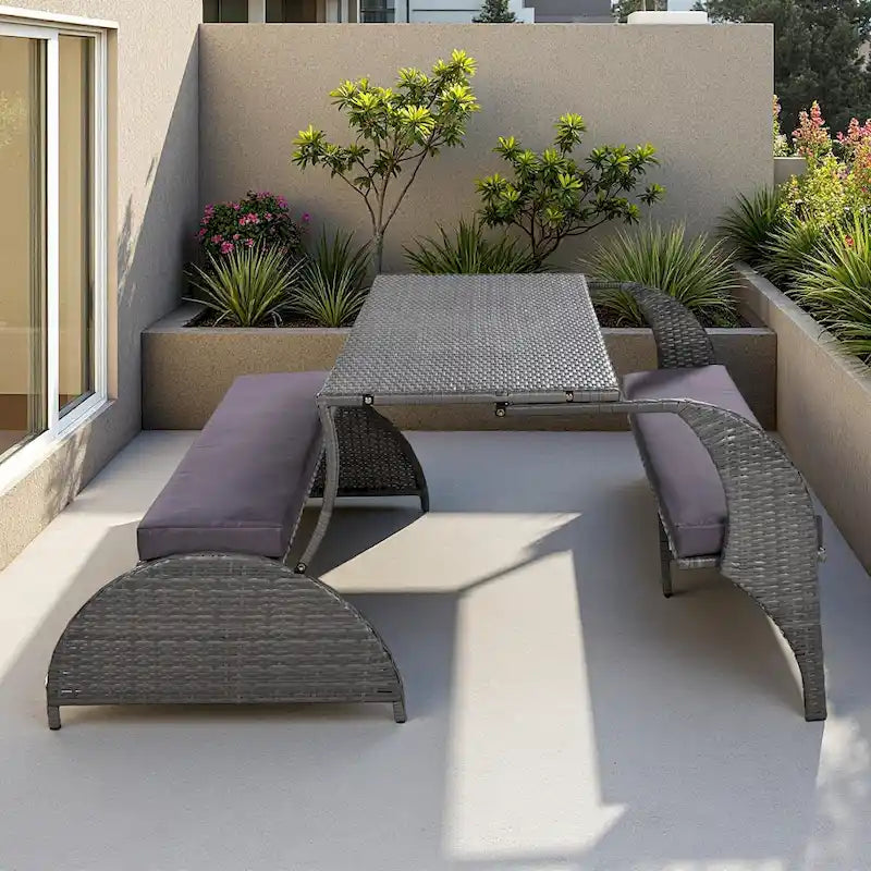Canapé en rotin polyvalent pour terrasse extérieure, convertible en salle à manger 4 places