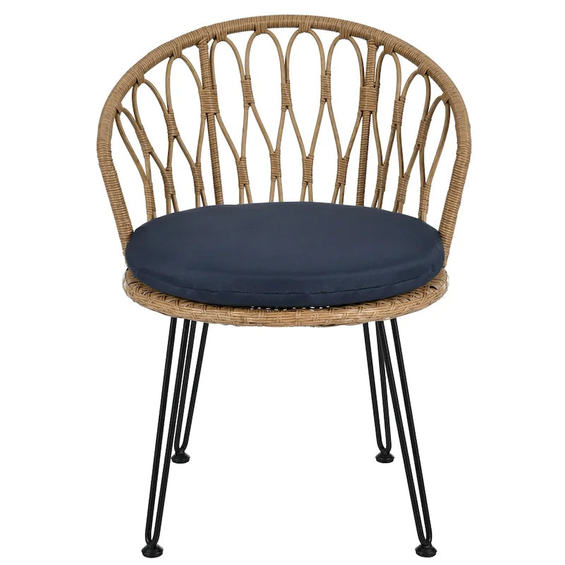 Ensemble de loisirs extérieur, 2 chaises individuelles en rotin avec 1 table ronde en verre