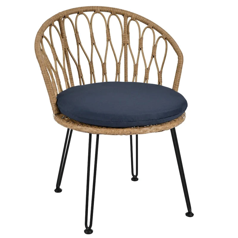 Ensemble de loisirs extérieur, 2 chaises individuelles en rotin avec 1 table ronde en verre