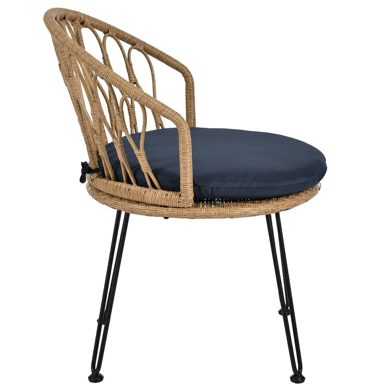Ensemble de loisirs extérieur, 2 chaises individuelles en rotin avec 1 table ronde en verre