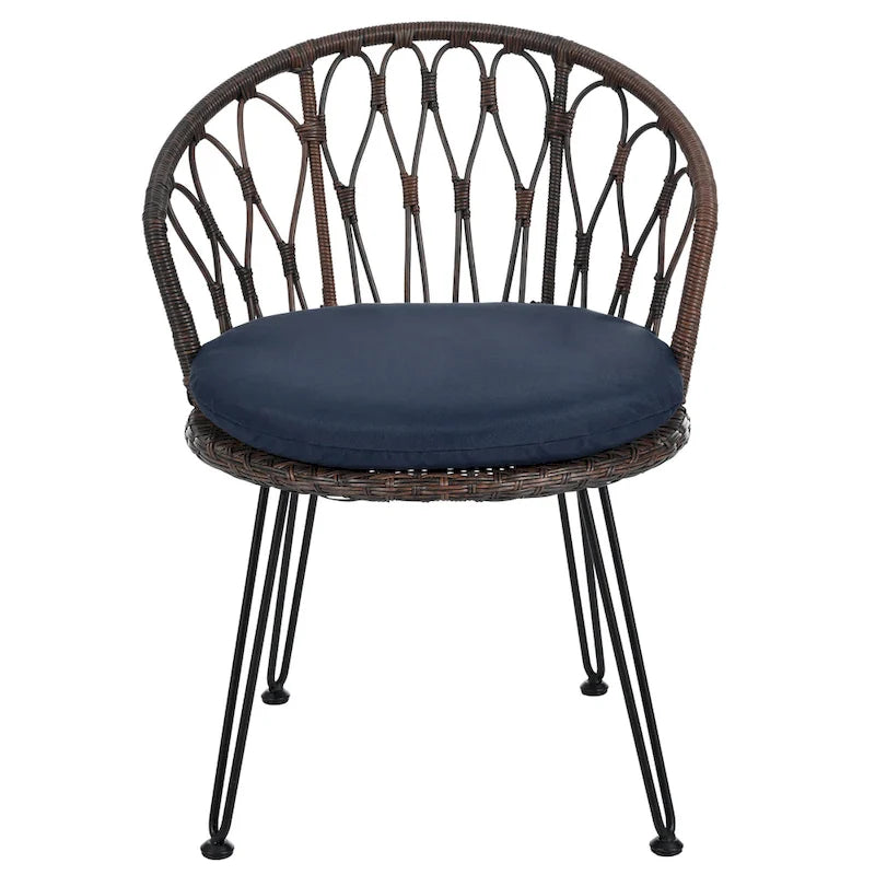 Ensemble de loisirs extérieur, 2 chaises individuelles en rotin avec 1 table ronde en verre