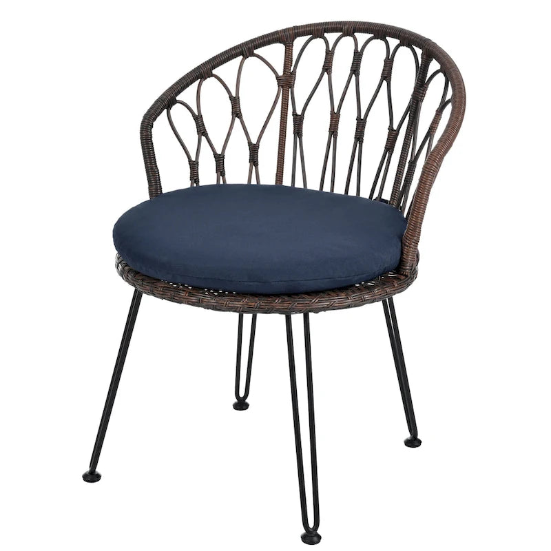 Ensemble de loisirs extérieur, 2 chaises individuelles en rotin avec 1 table ronde en verre