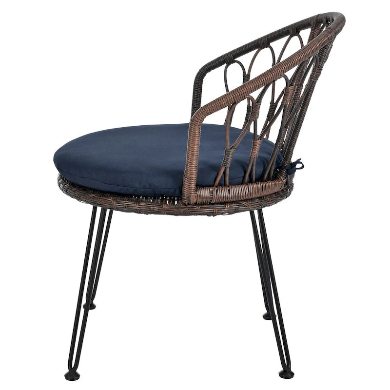 Ensemble de loisirs extérieur, 2 chaises individuelles en rotin avec 1 table ronde en verre