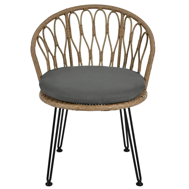 Ensemble de loisirs extérieur, 2 chaises individuelles en rotin avec 1 table ronde en verre
