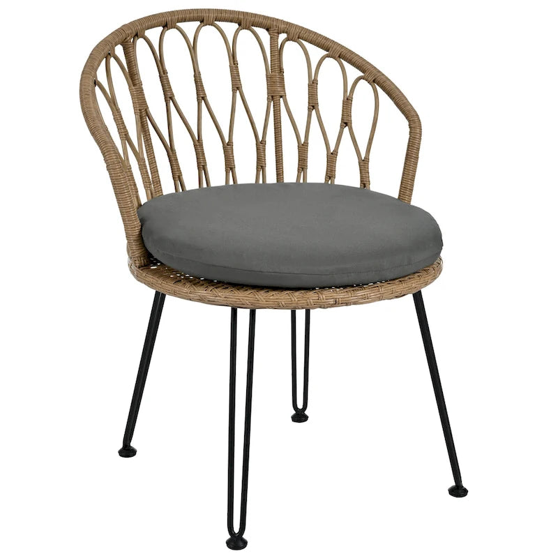 Ensemble de loisirs extérieur, 2 chaises individuelles en rotin avec 1 table ronde en verre