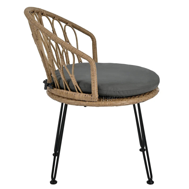 Ensemble de loisirs extérieur, 2 chaises individuelles en rotin avec 1 table ronde en verre