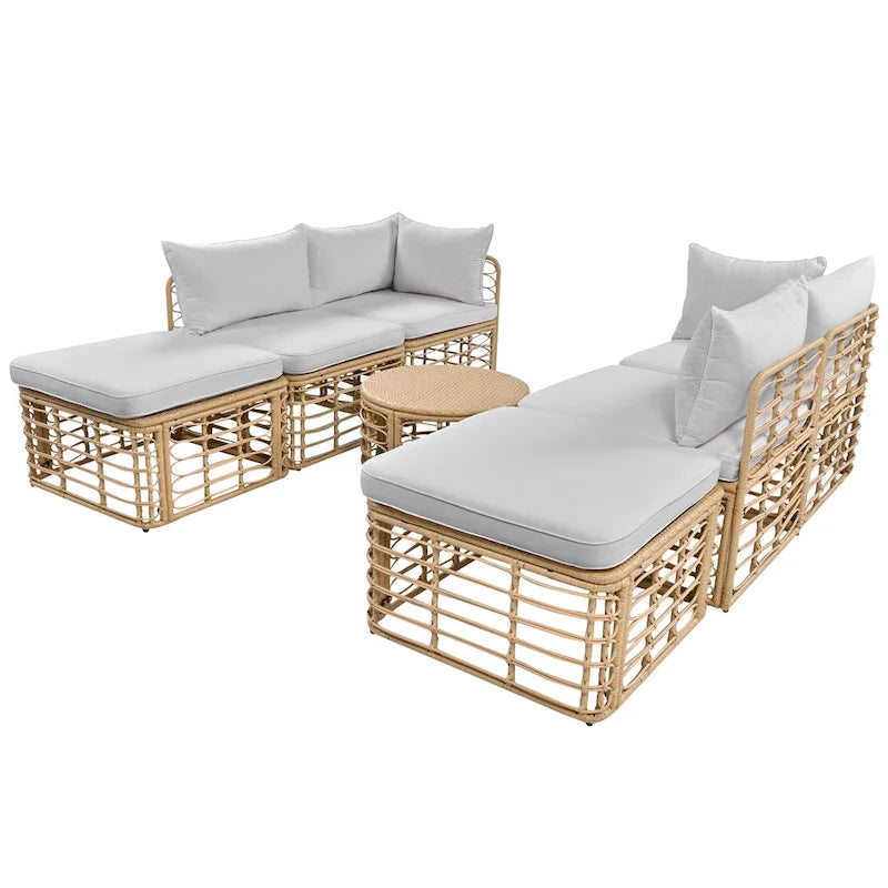 Ensemble de canapé d'angle de patio en rotin tout temps 7 pièces avec coussins épais et oreillers