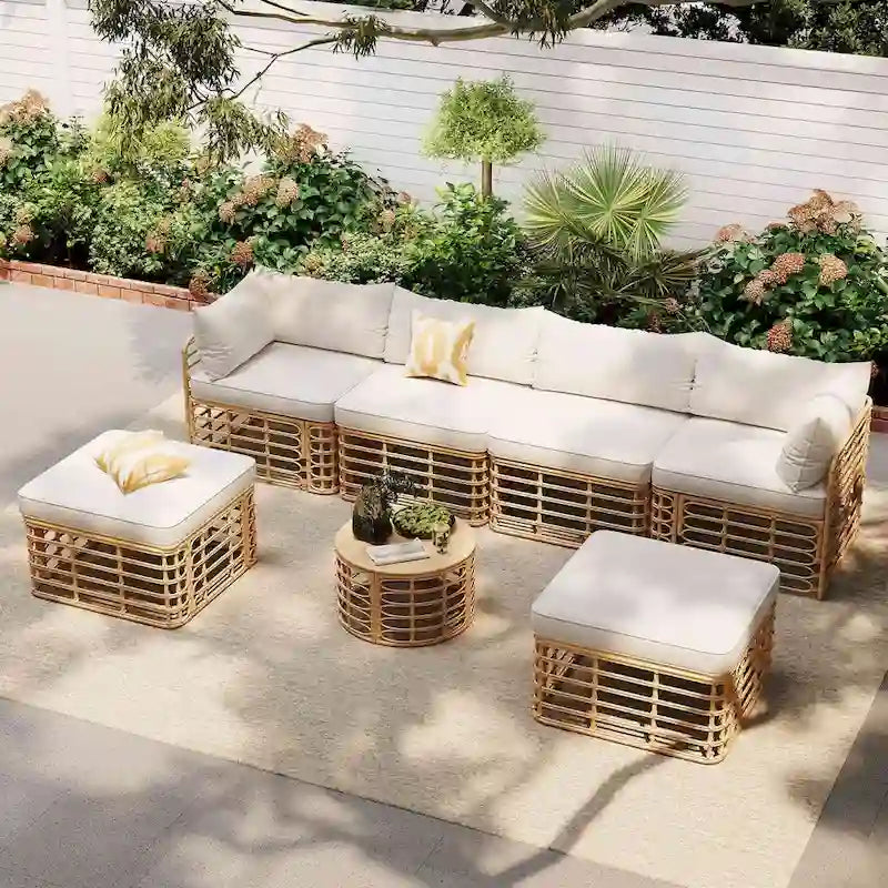Ensemble de mobilier de jardin en rotin 7 pièces avec coussins et table basse
