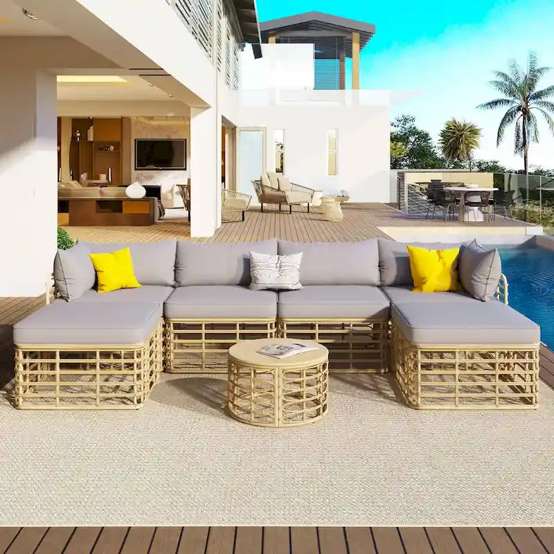 Ensemble de mobilier de jardin en rotin 7 pièces avec coussins et table basse