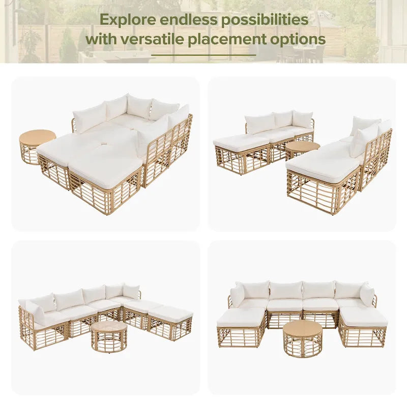 Ensemble de mobilier de jardin en rotin 7 pièces avec coussins et table basse