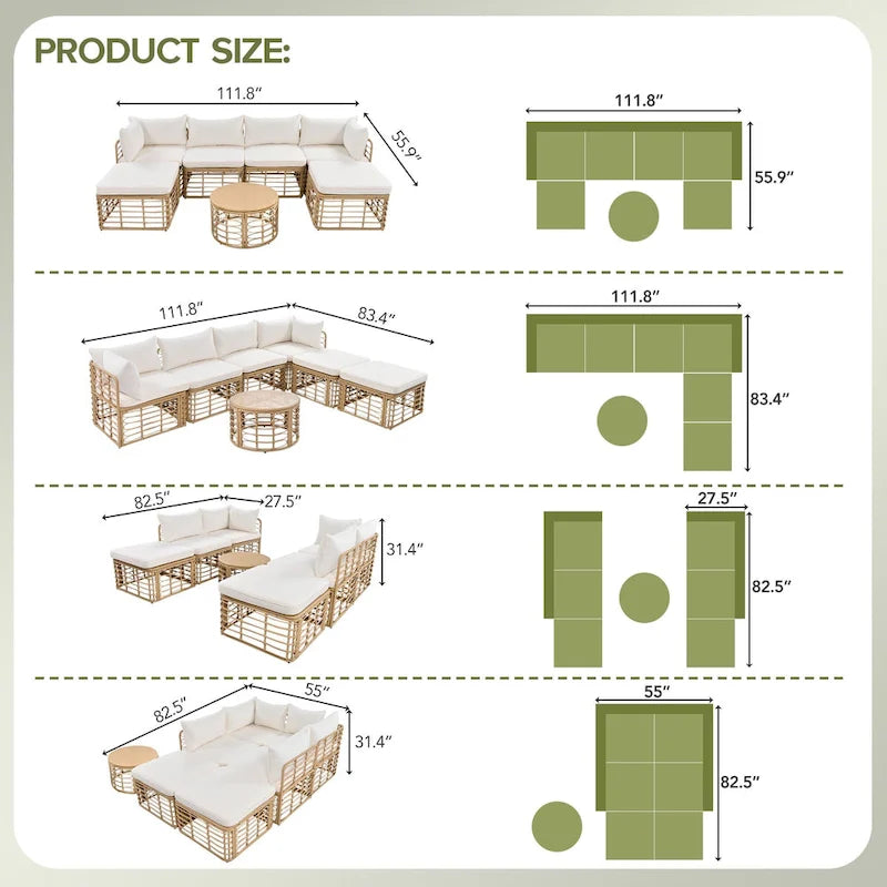 Ensemble de mobilier de jardin en rotin 7 pièces avec coussins et table basse