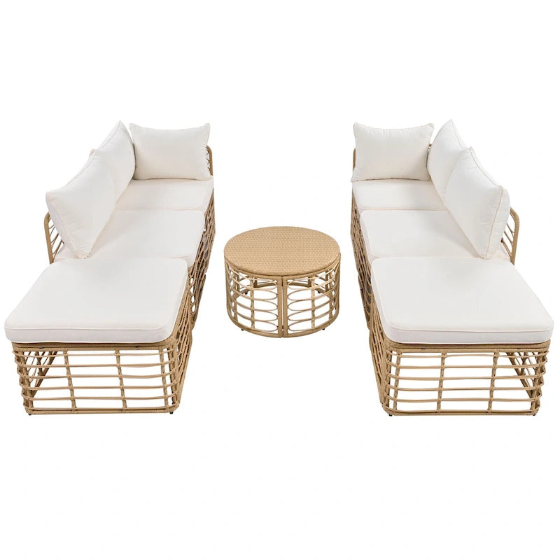 Ensemble de mobilier de jardin en rotin 7 pièces avec coussins et table basse