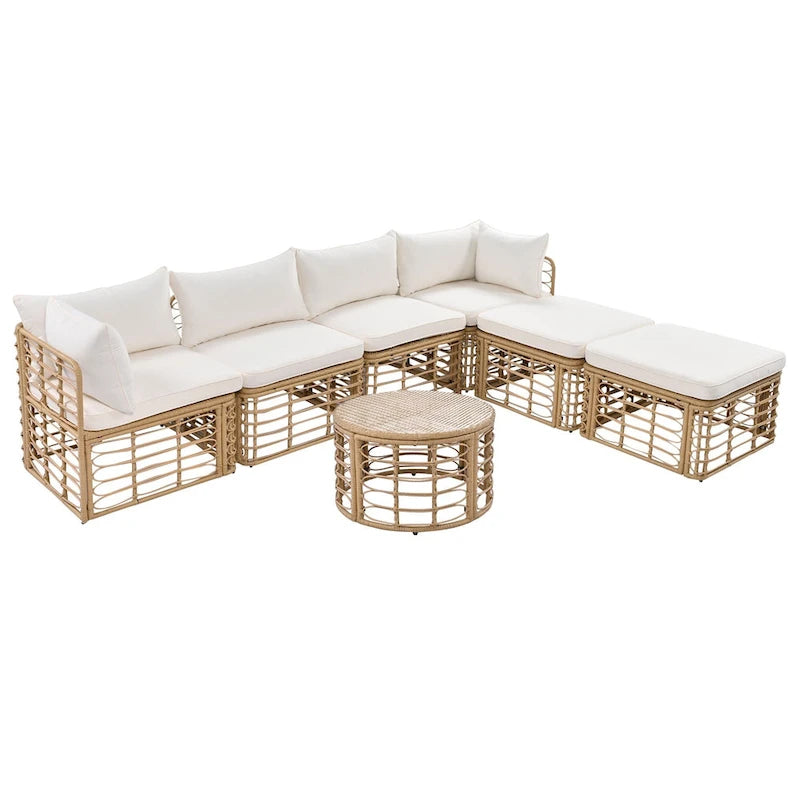 Ensemble de mobilier de jardin en rotin 7 pièces avec coussins et table basse