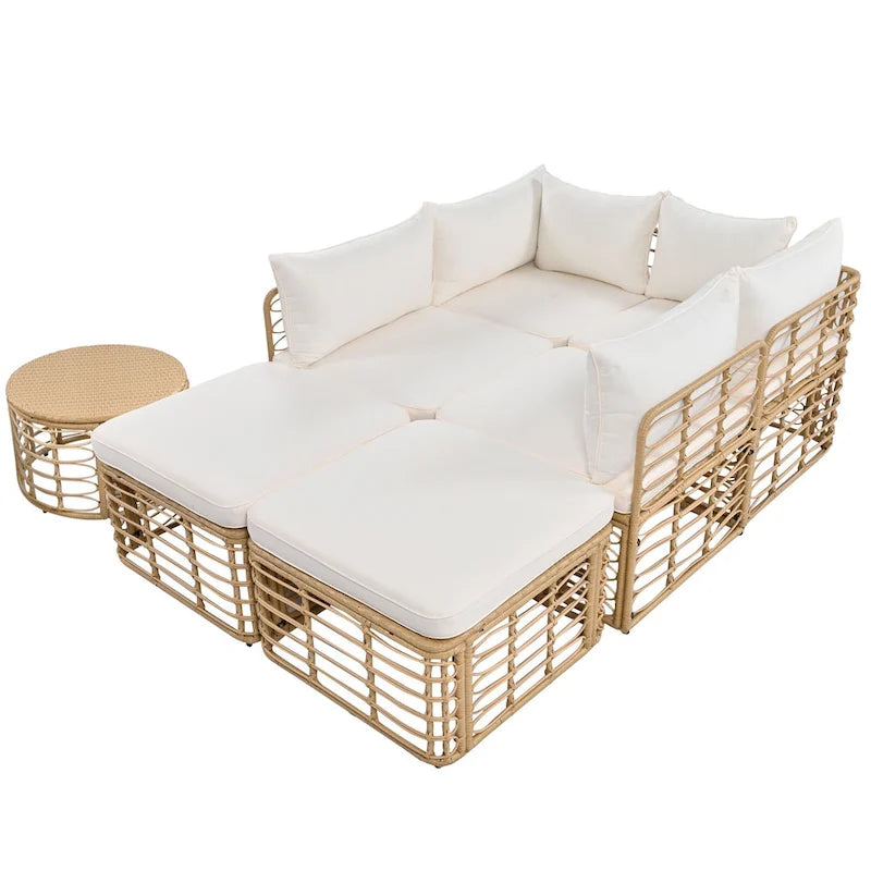 Ensemble de mobilier de jardin en rotin 7 pièces avec coussins et table basse