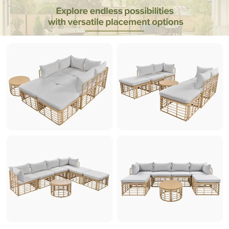 Ensemble de mobilier de jardin en rotin 7 pièces avec coussins et table basse