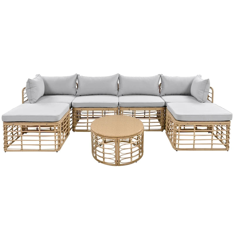 Ensemble de mobilier de jardin en rotin 7 pièces avec coussins et table basse