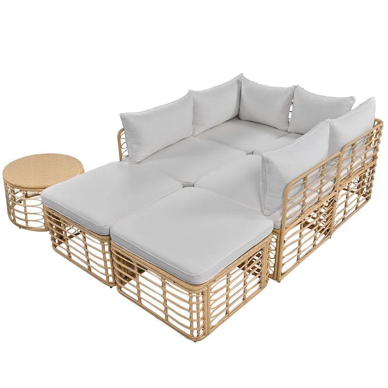 Ensemble de mobilier de jardin en rotin 7 pièces avec coussins et table basse